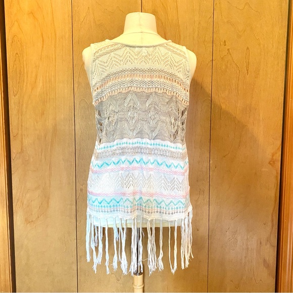 SAY WHAT crochet sweater vest in cream and pastels with fringe Boho fringe - Picture 7 of 14